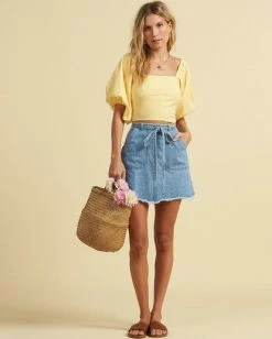 BILLABONG Salty Blonde Tied Up Denim Skirt ALOHA WASH -Women Clothing Shop jk033bti billabongw aow frt2