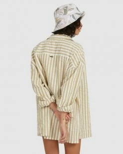 BILLABONG Sunset Stripe Button-Down Top OLIVE -Women Clothing Shop ubjwt00129 billabongw olv bck1