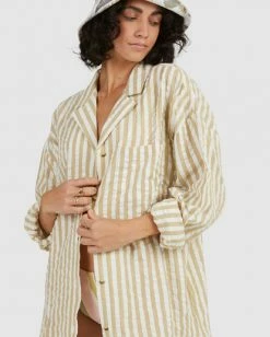 BILLABONG Sunset Stripe Button-Down Top OLIVE -Women Clothing Shop ubjwt00129 billabongw olv dtl1