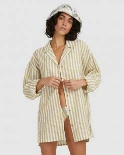 BILLABONG Sunset Stripe Button-Down Top OLIVE -Women Clothing Shop ubjwt00129 billabongw olv frt2