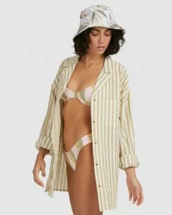 BILLABONG Sunset Stripe Button-Down Top OLIVE -Women Clothing Shop ubjwt00129 billabongw olv sd1